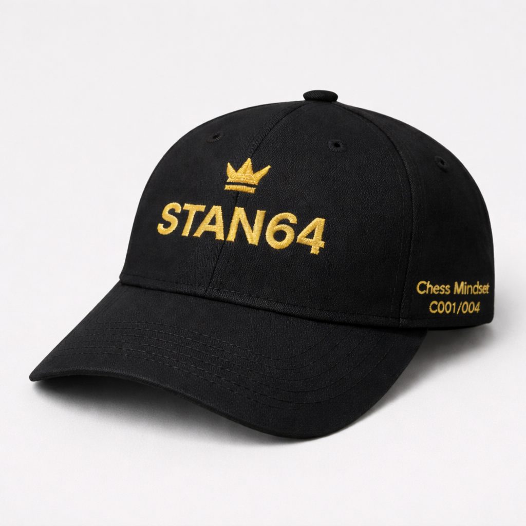 STAN64 cap study with gold wordmark, Chess Mindset