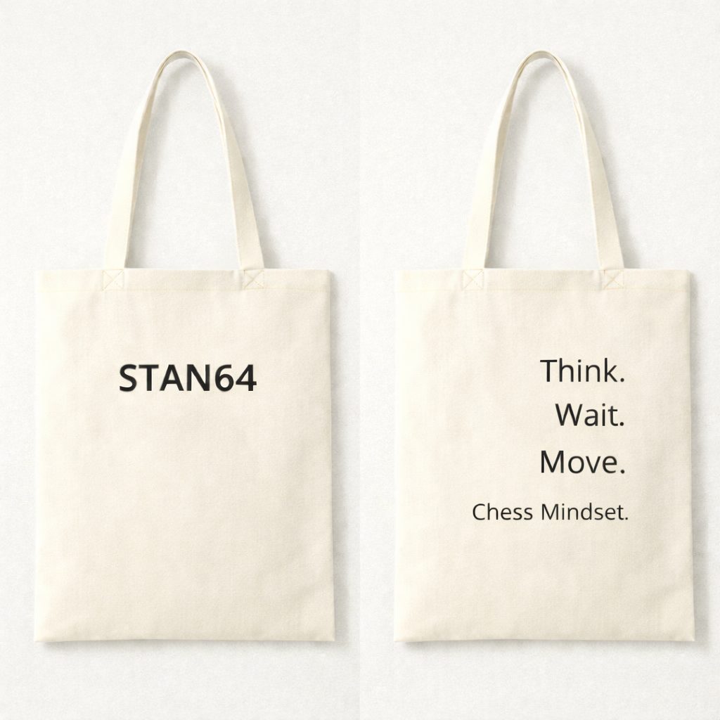 STAN64 tote bag: Think. Wait. Move. Chess Mindset